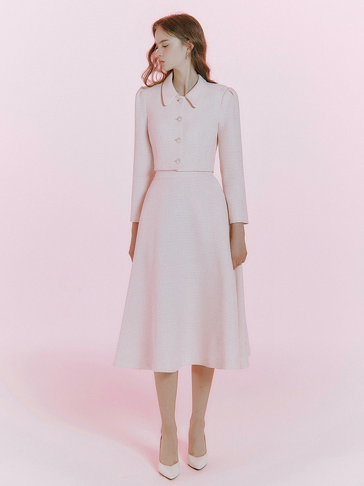 Bell tweed midi flare skirt(4colors)