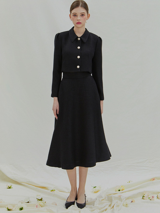 Bell tweed midi flare skirt(4colors)