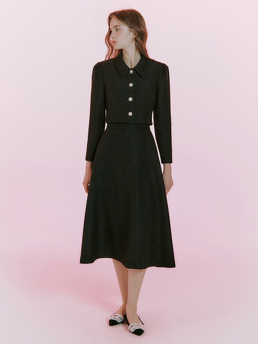 Bell tweed midi flare skirt(4colors)