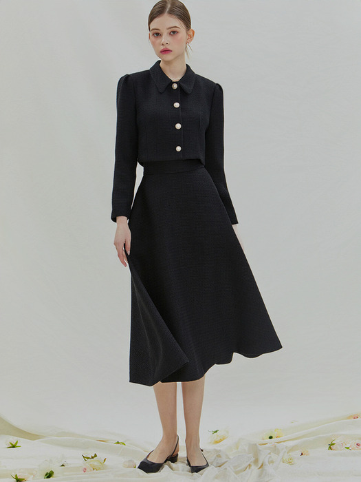 Bell tweed midi flare skirt(4colors)