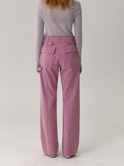MANNON slim-wide fit cotton carpenter pants_Dust Pink