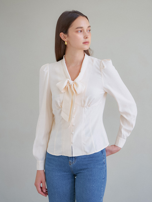 MODAL RIBBON TIE BLOUSE_IVORY