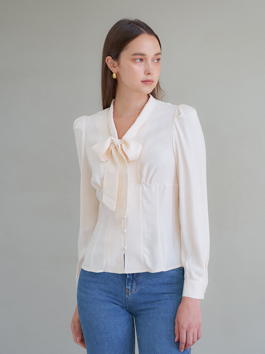 MODAL RIBBON TIE BLOUSE_IVORY