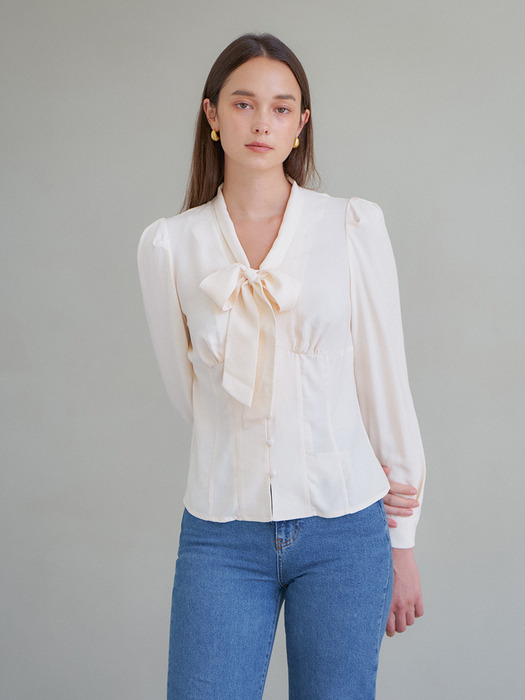 MODAL RIBBON TIE BLOUSE_IVORY