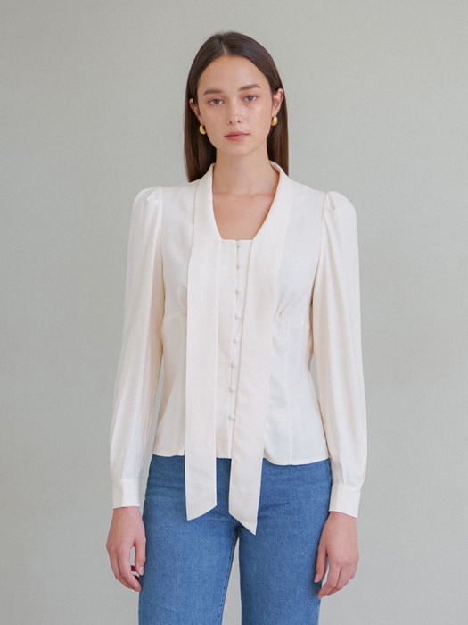 MODAL RIBBON TIE BLOUSE_IVORY