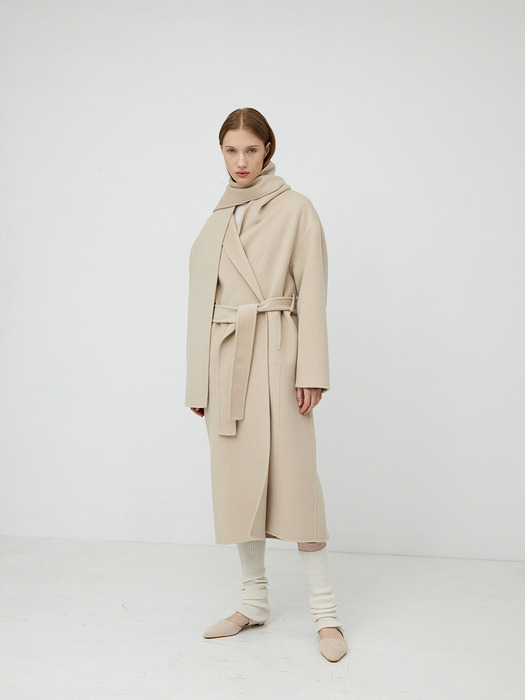 Shawl collar wool coat / Beige