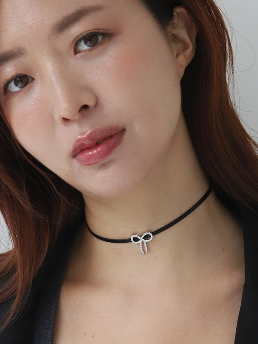 Crystal Ribbon Leather Choker / 2color