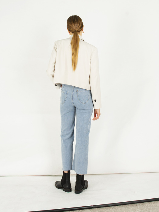 Two button high waist cropped jeans [light blue]