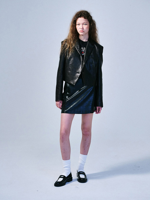 VEGETABLE LAMBSKIN LEATHER MINI SKIRT_BLACK