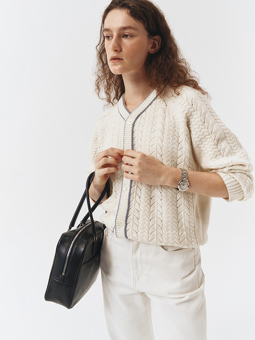 UNISEX LINING CROCHET KNIT CARDIGAN CREAM_UDSW3C105CR