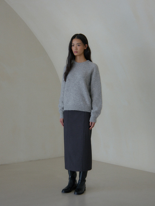 Mohair pullover round knit (gray)