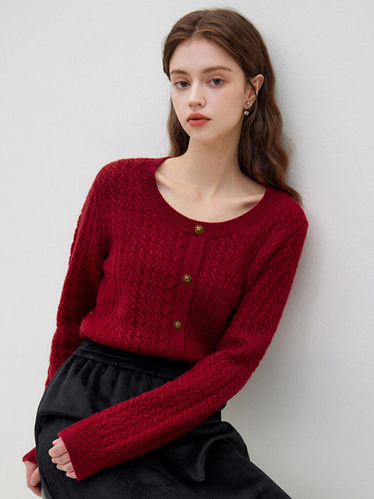 WD_Textured round knit cardigan_2color