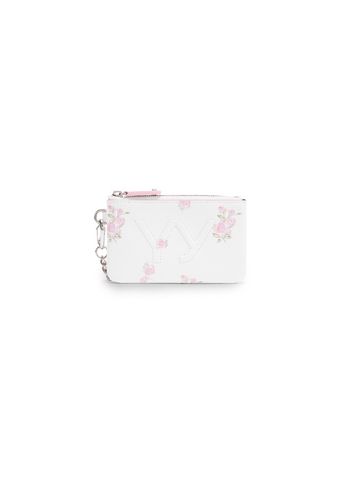 YY FLOWER CHAIN WALLET WITH MIRROR, WHITE