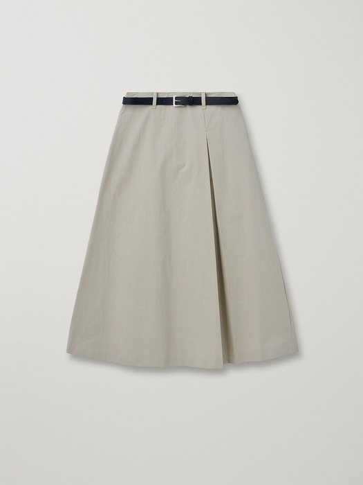 a-line belted long skirt_beige