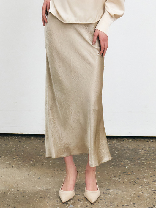 CRINKLE SATIN LONG SKIRT [5COLORS]