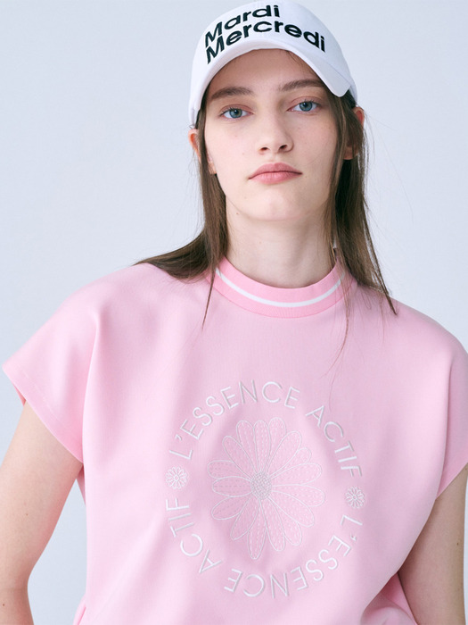 EMBLEM EMBROIDERED ACTIVE TOP _PINK IVORY