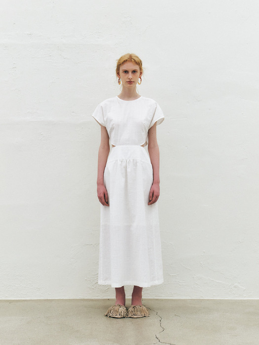 Side Cut-out Long Dress, White