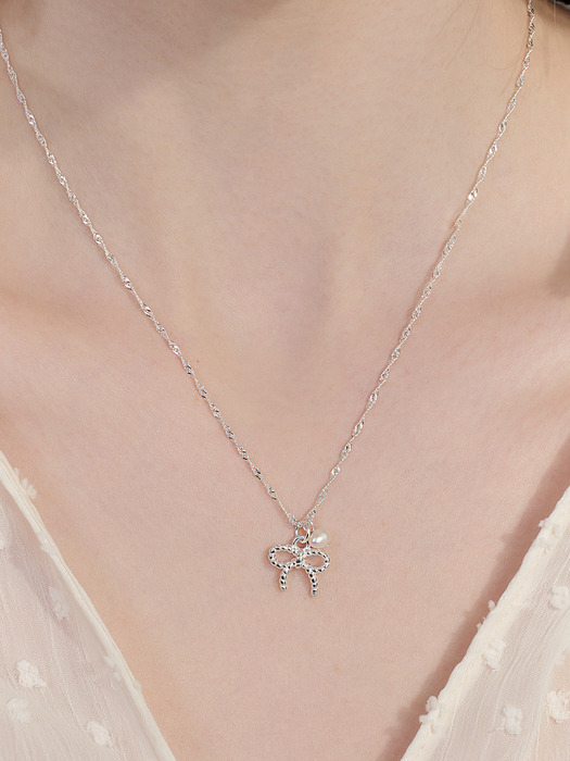 [sv925] ribbon string pearl necklace