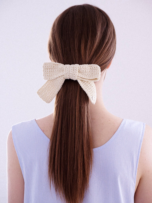 No.206 / Big Ribbon Crochet HairClip _ Cream