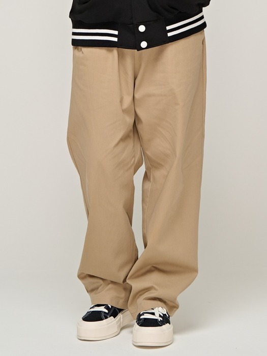 CB COTTON TWILL WIDE BANDING PANTS (BROWN)