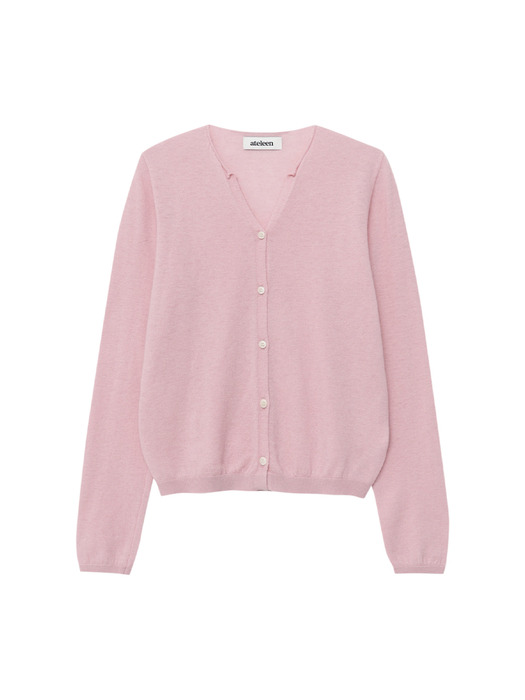 Plain Wool V-Neck Knit Cardigan (Pink)