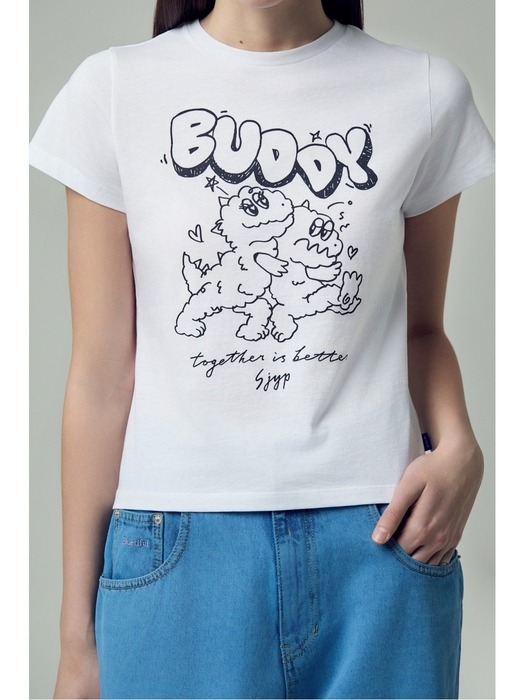 (PW2E1TTO0020WT) 버디 디노 쁘띠 티셔츠