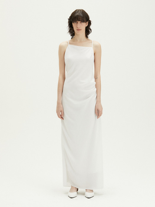 Unbalance Shirring Maxi Dress_WHITE