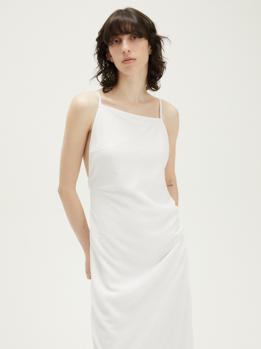 Unbalance Shirring Maxi Dress_WHITE