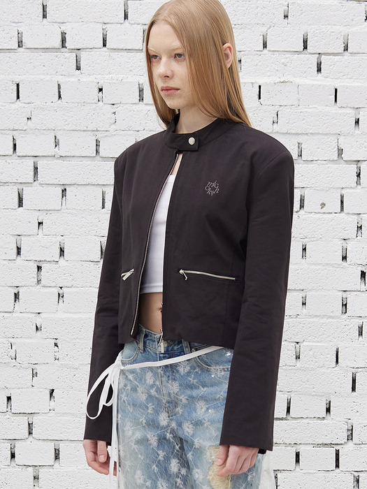 MICHIKO LINEN BIKER JACKET BLACK