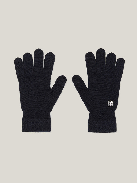 Cashmere 100% Finger Hole Knit Gloves For Mens (Midnight Navy)