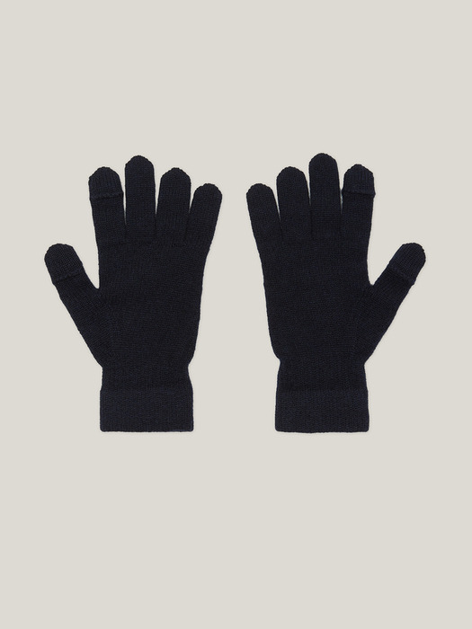 Cashmere 100% Finger Hole Knit Gloves For Mens (Midnight Navy)