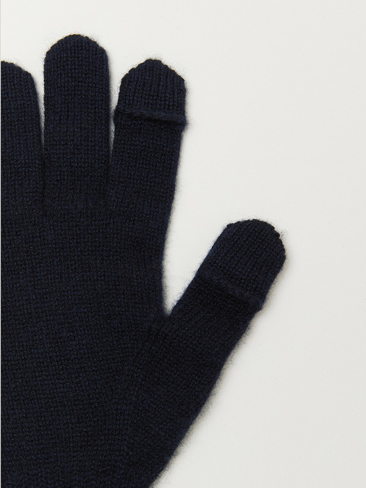 Cashmere 100% Finger Hole Knit Gloves For Mens (Midnight Navy)