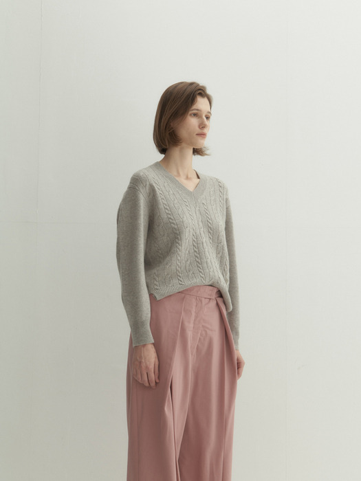 Cashmere 100% Sara Cable Pullover (Heather Grey)