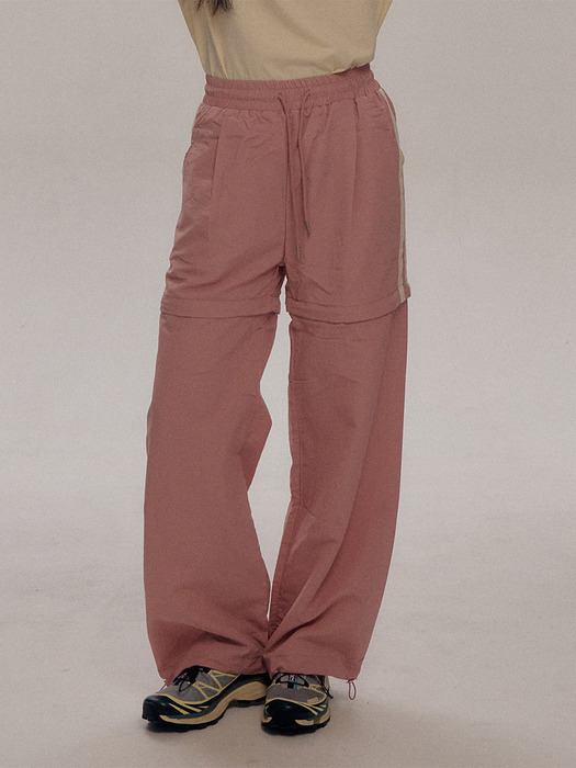 2 Way Nylon Line Color Matching Training Wide Banding Pants [Pink]