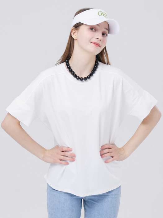 24SS 더블 소매단 와펜 로고 화이트  오버 핏 반팔 티셔츠