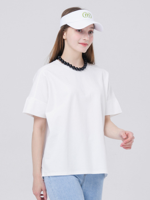 24SS 더블 소매단 와펜 로고 화이트  오버 핏 반팔 티셔츠