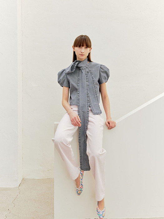Frill tie blouse (Ginghamcheck)