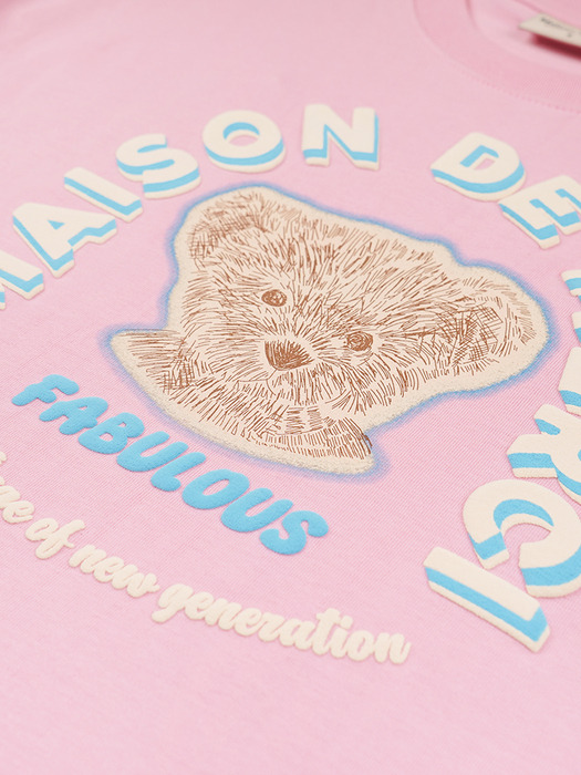 UNISEX 오버핏 베어프렌즈 엠보 로고 반소매 티셔츠 핑크(FCE2TS406M)