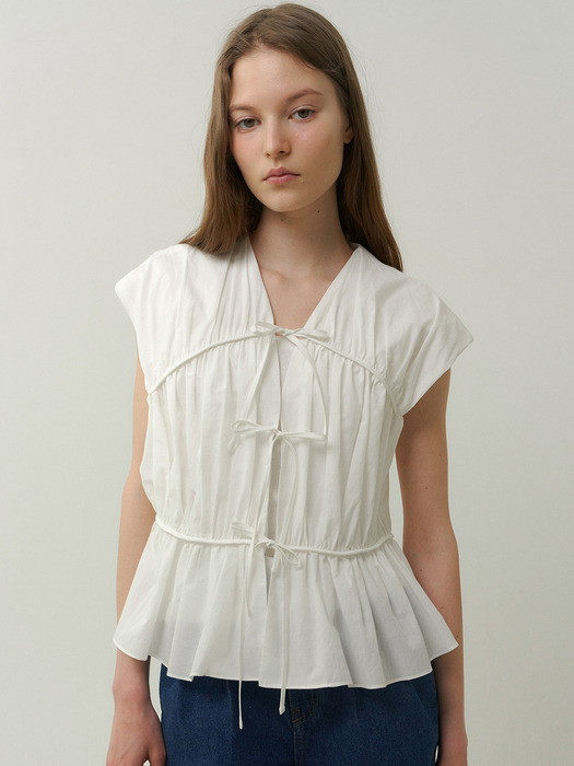 cotton shirring blouse (white)