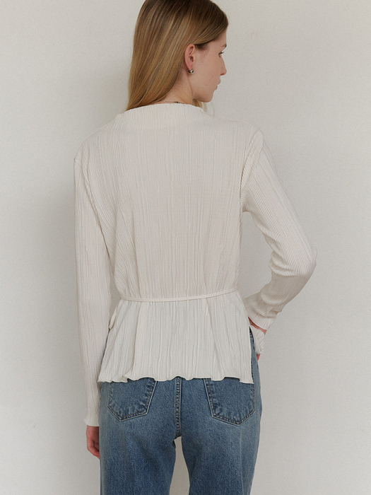 comos 1201 high neck pleats top (cream)