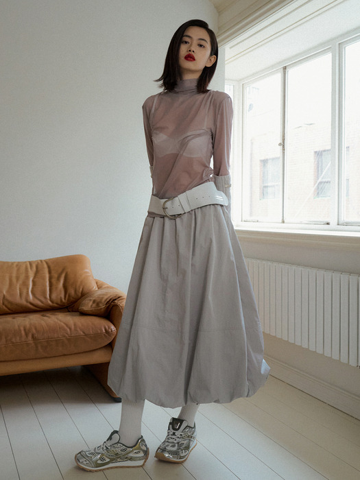 VOLUME LONG SKIRT_ASH GRAY