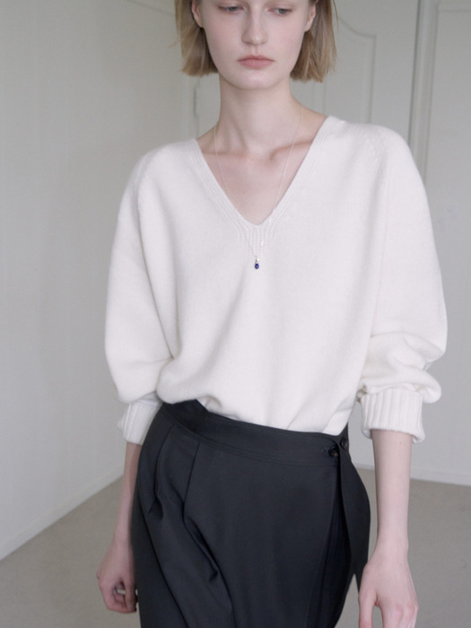 CASH MERINO WOOL V-NECK KNIT_IVORY