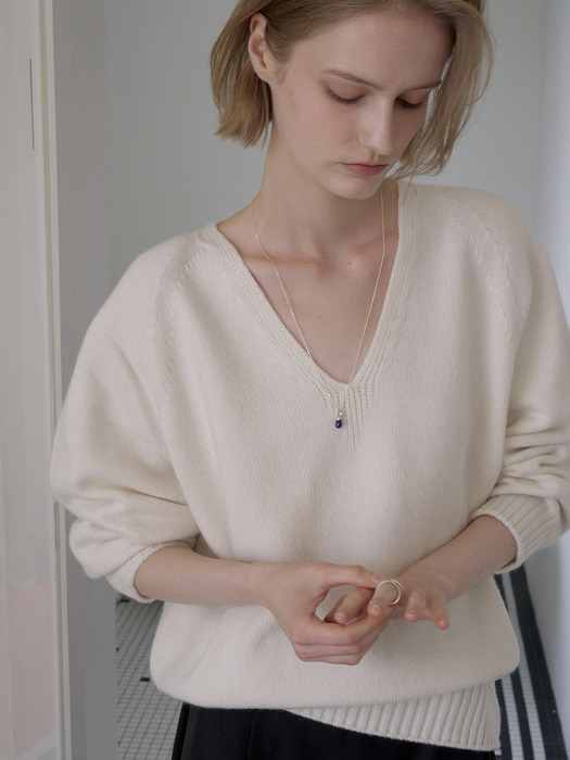 CASH MERINO WOOL V-NECK KNIT_IVORY