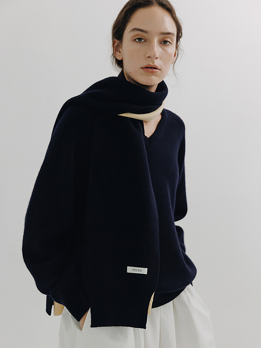 Cashmere Blended Long Scarf (Navy)