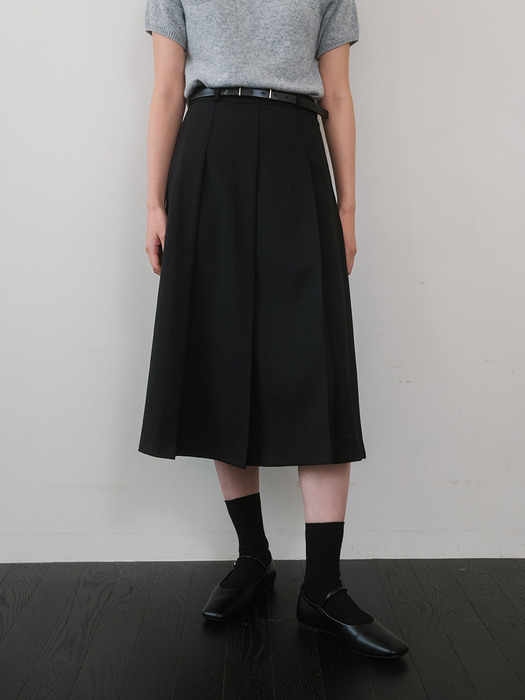 Wool Blend Pleats Skirt - Black