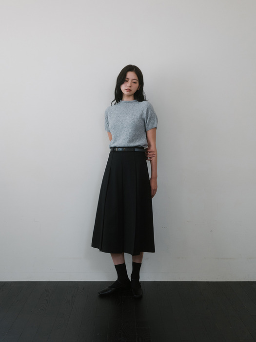 Wool Blend Pleats Skirt - Black