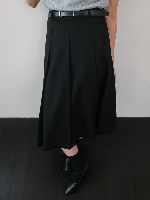 Wool Blend Pleats Skirt - Black