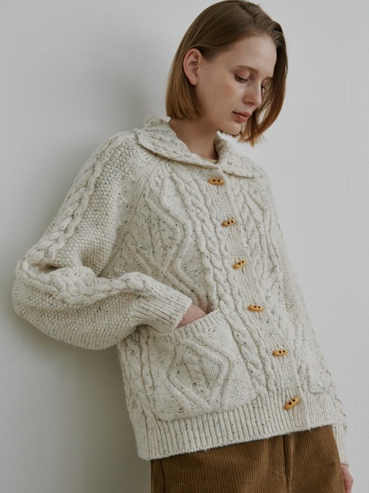 Cable Wool Collar Cardigan_Oatmeal