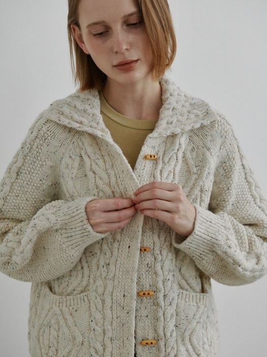 Cable Wool Collar Cardigan_Oatmeal