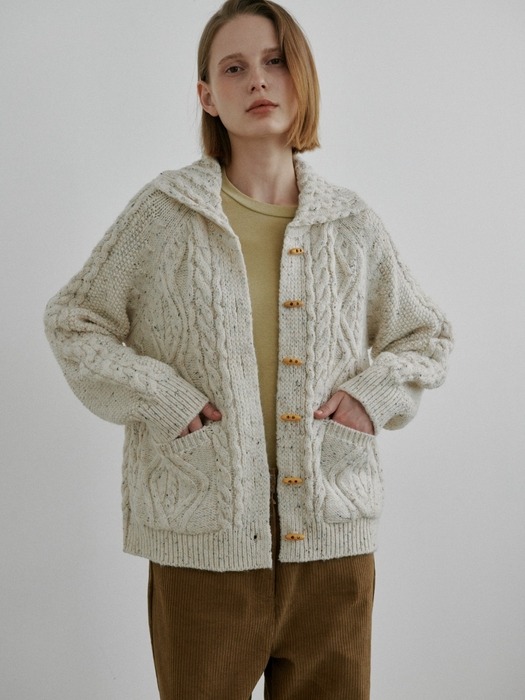 Cable Wool Collar Cardigan_Oatmeal